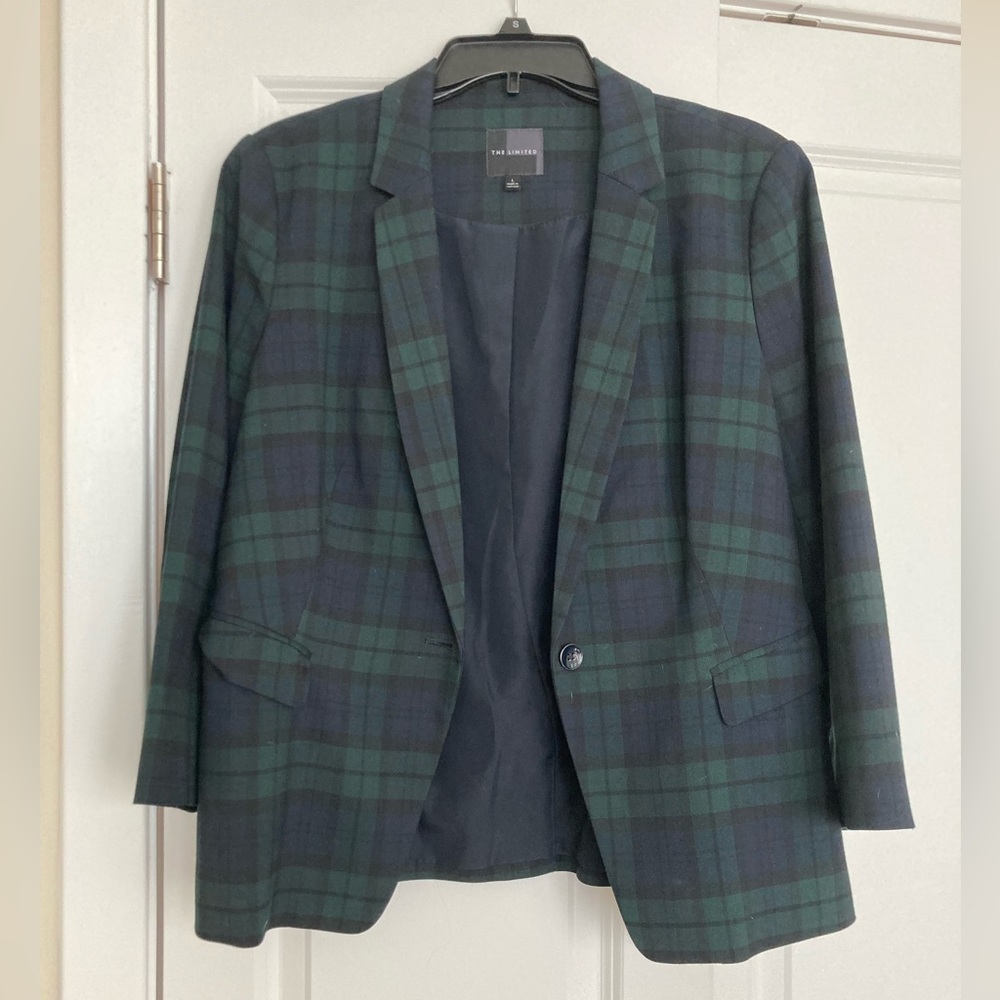 Limited blue and green tartan plaid blazer boxy size L